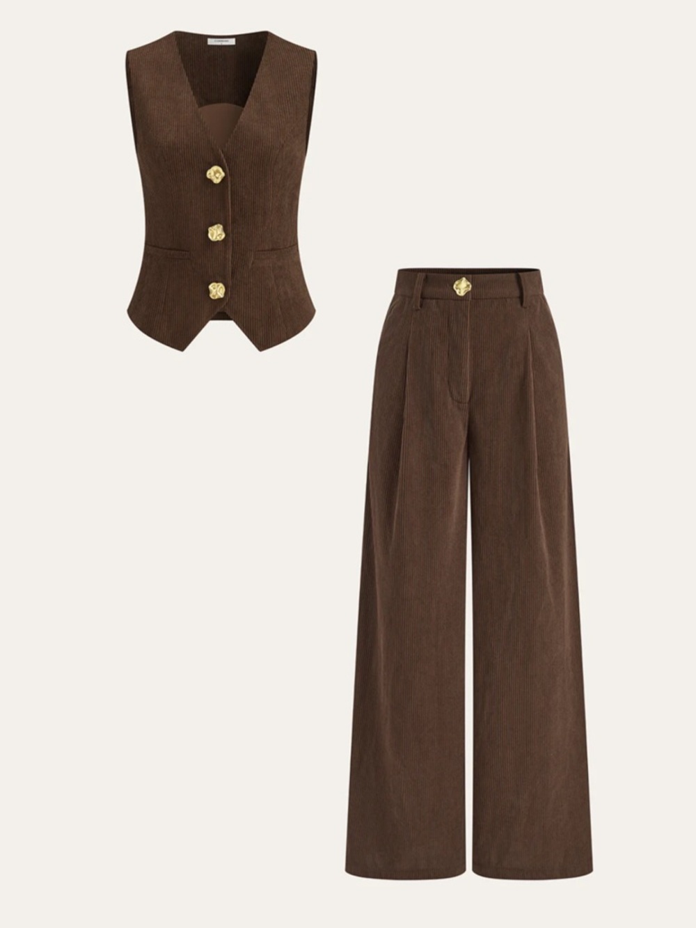 Corduroy Metal Button Vest & Wide-Leg Pants Set Size Medium NWT